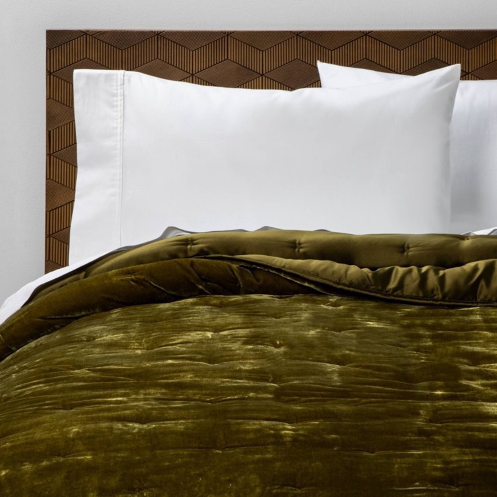 Earthy Velvet Moss Green Quilt